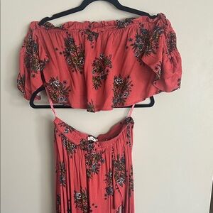 Cotton Candy Floral Off-Shoulder Jumpsuit - Red
